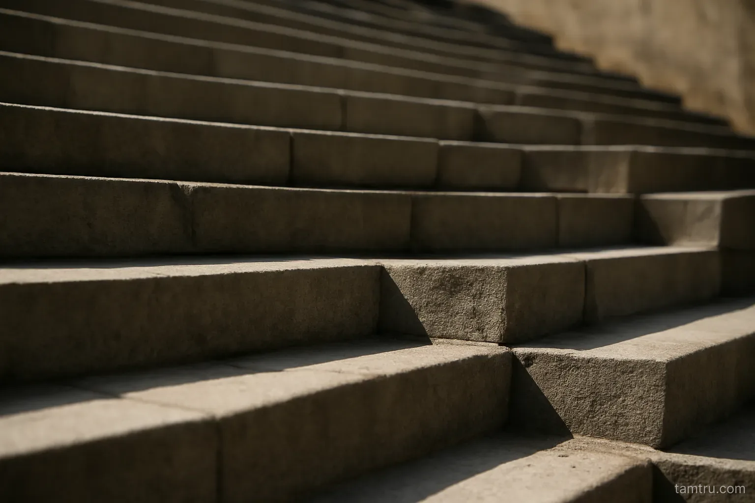 a slope of steps where some are shallow and others are unusually tall, seen from the side
