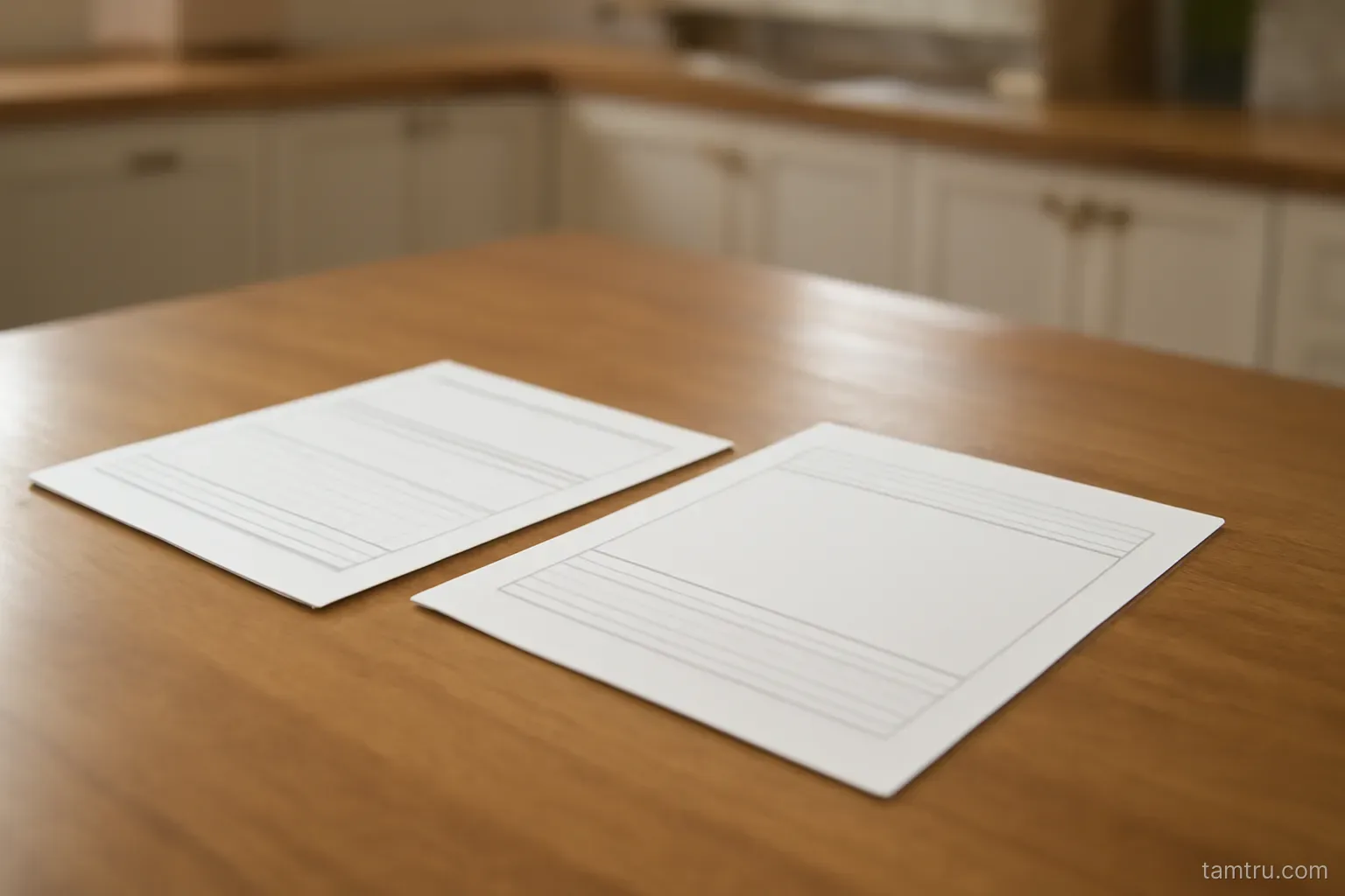 a payslip and a bank statement lying side by side on a kitchen table
